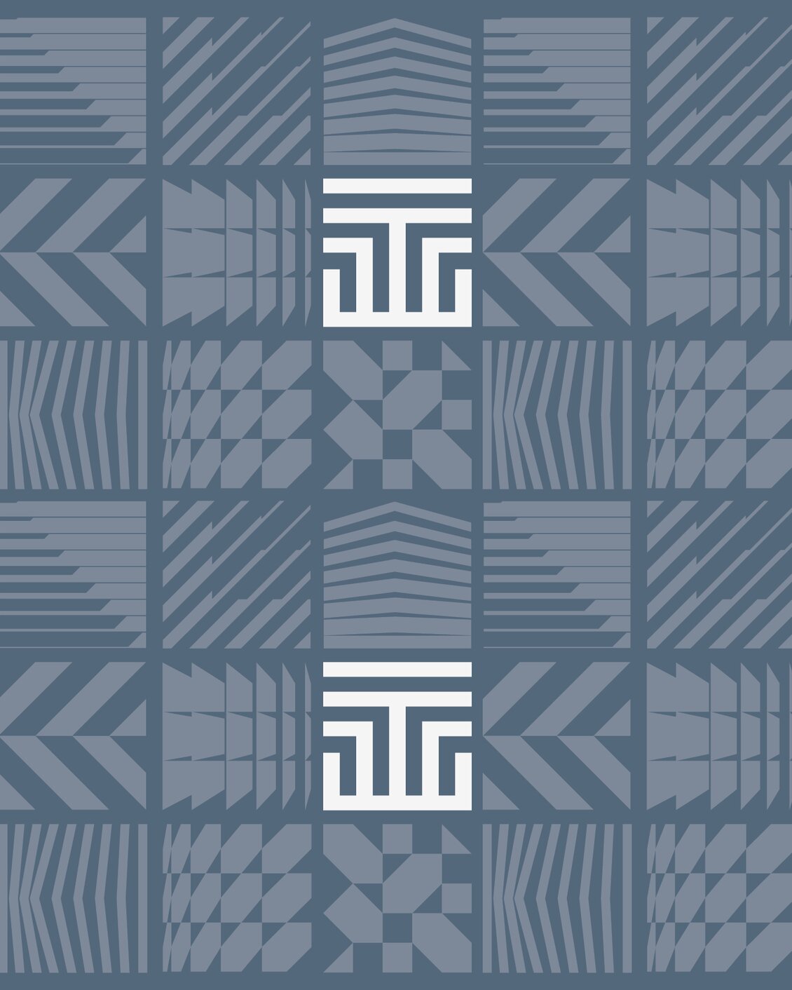 Motivo decorativo blu con fila di riquadri geometrici ripetuti.​​