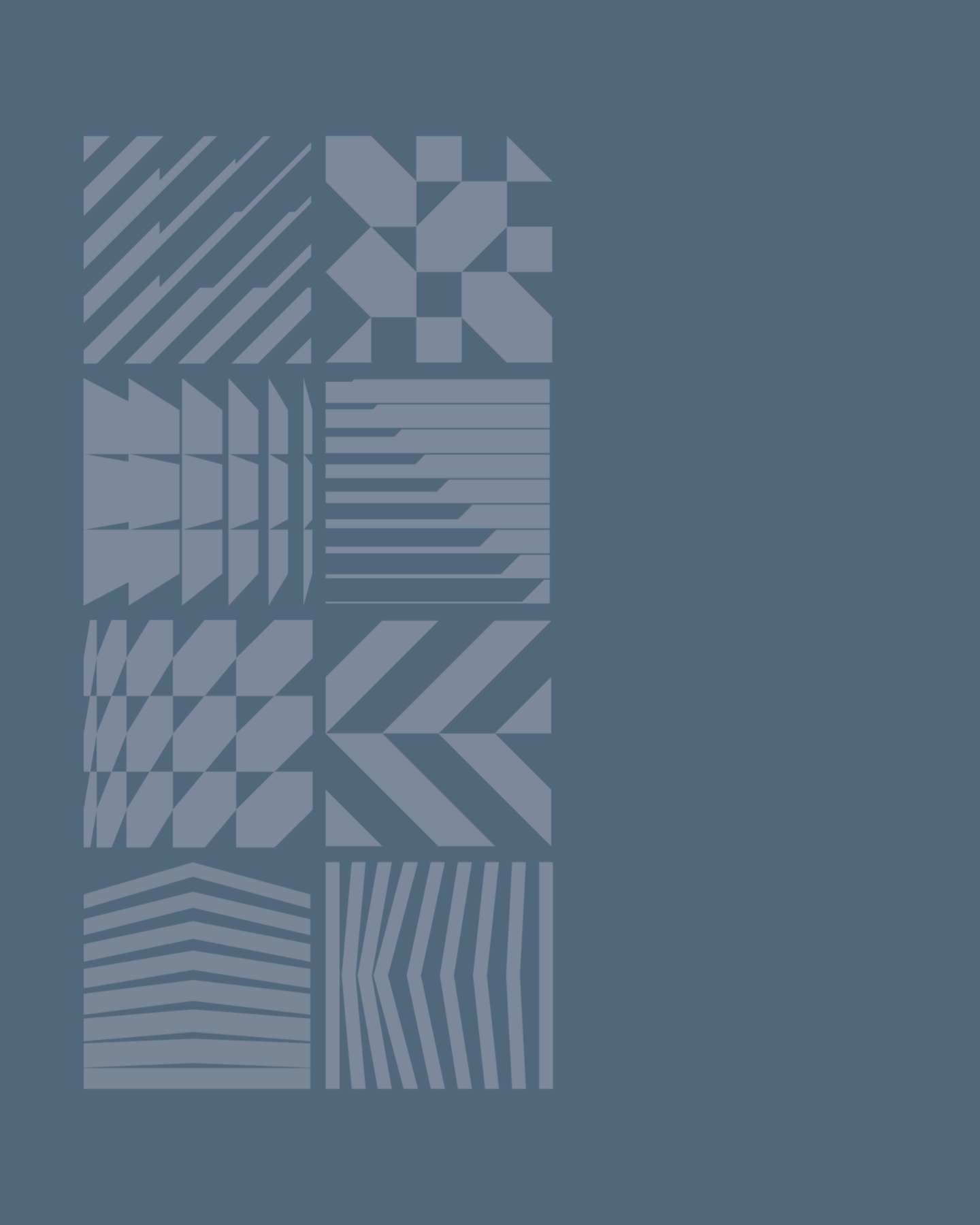 Abstract graphic pattern featuring stylized geometric shapes in blue tones on a solid background.