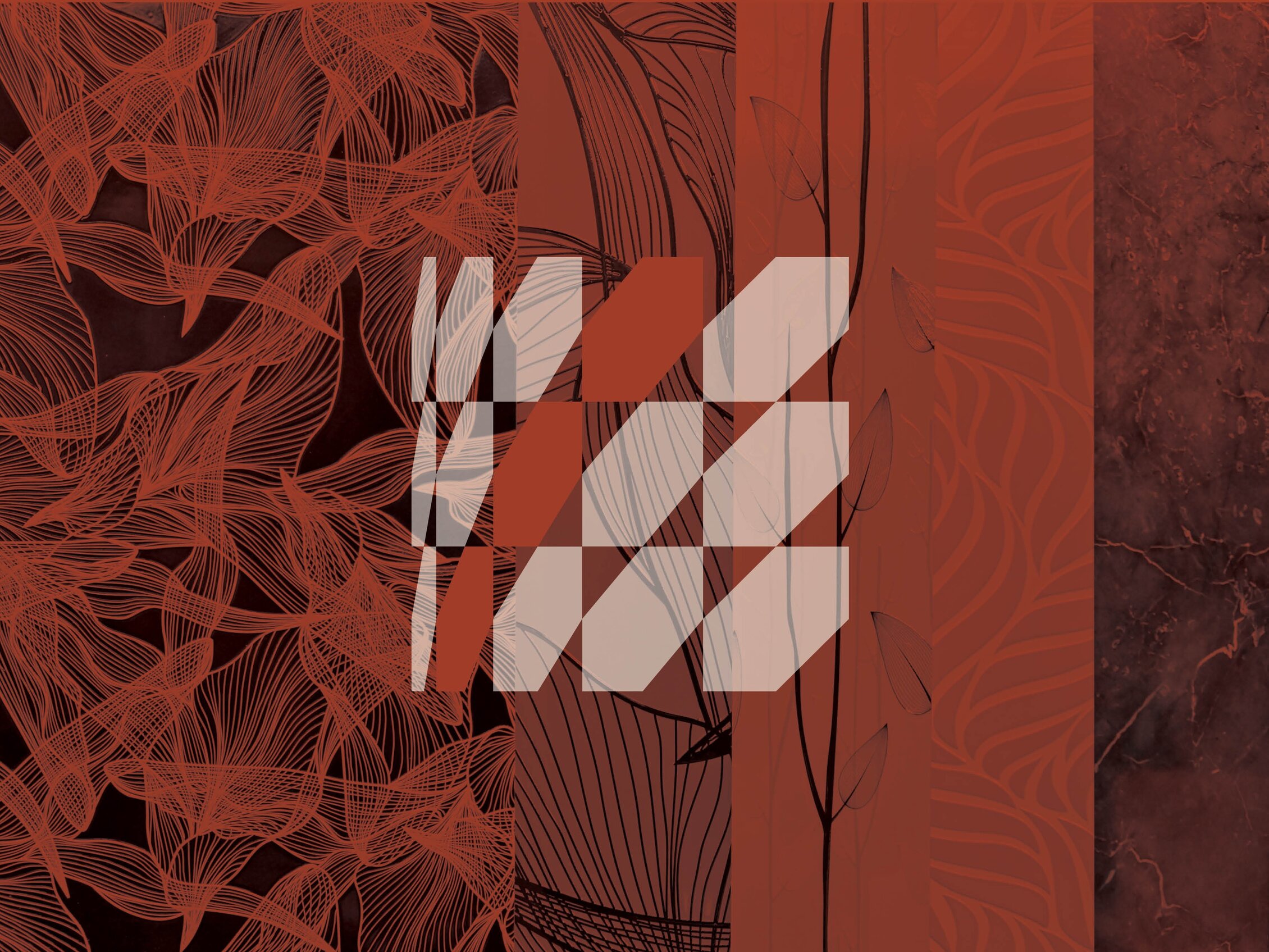 Grafica astratta in rosso con motivi floreali e logo geometrico della fiera, utilizzata come elemento visivo per l’identità dell’evento.